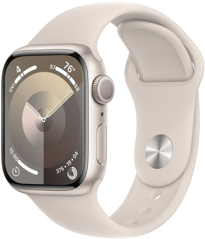 Apple Watch Series 9, 45 мм, корпус из алюминия цвета сияющая звезда, спортивный ремешок цвета сияющая звезда, размер M/L